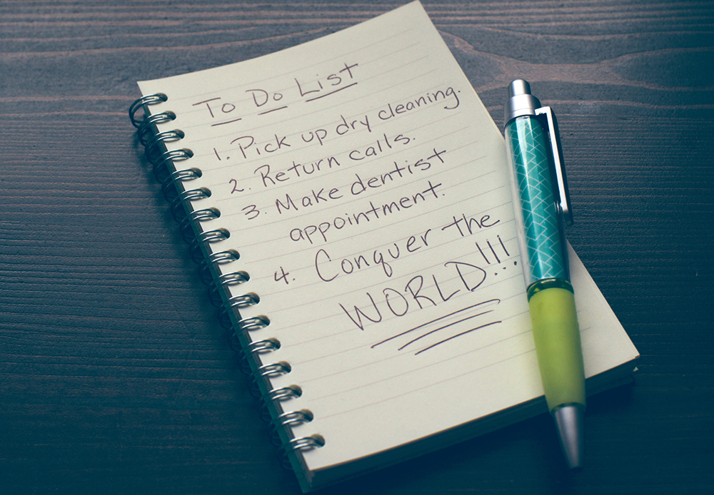 funny to-do list conquer the world