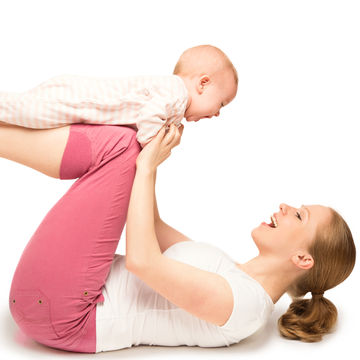 Mom Holding Baby on Legs