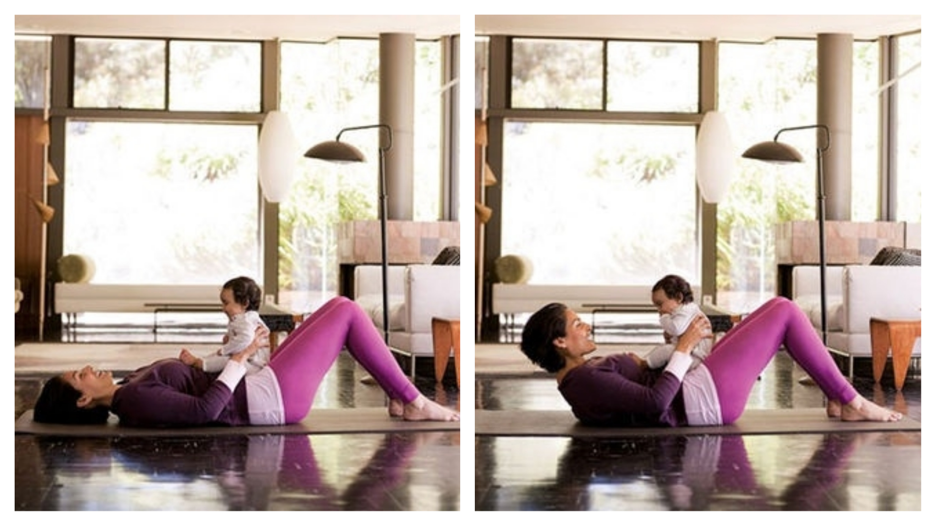 Mom and Baby Doing Curl-Ups for Exercise