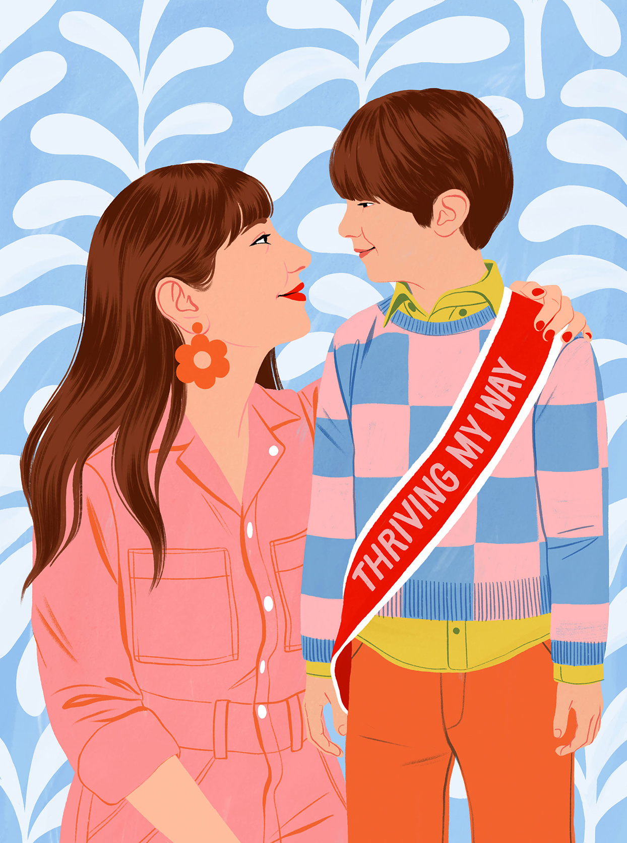 mom and son thriving my way sash illustration