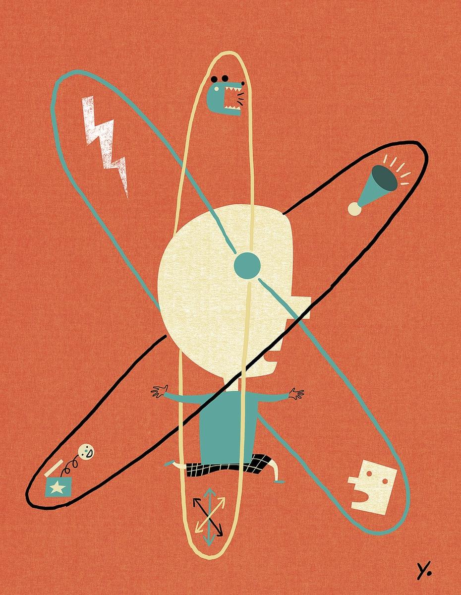 Game Changer ADHD Child in Middle of Atomic Whirl Illustration