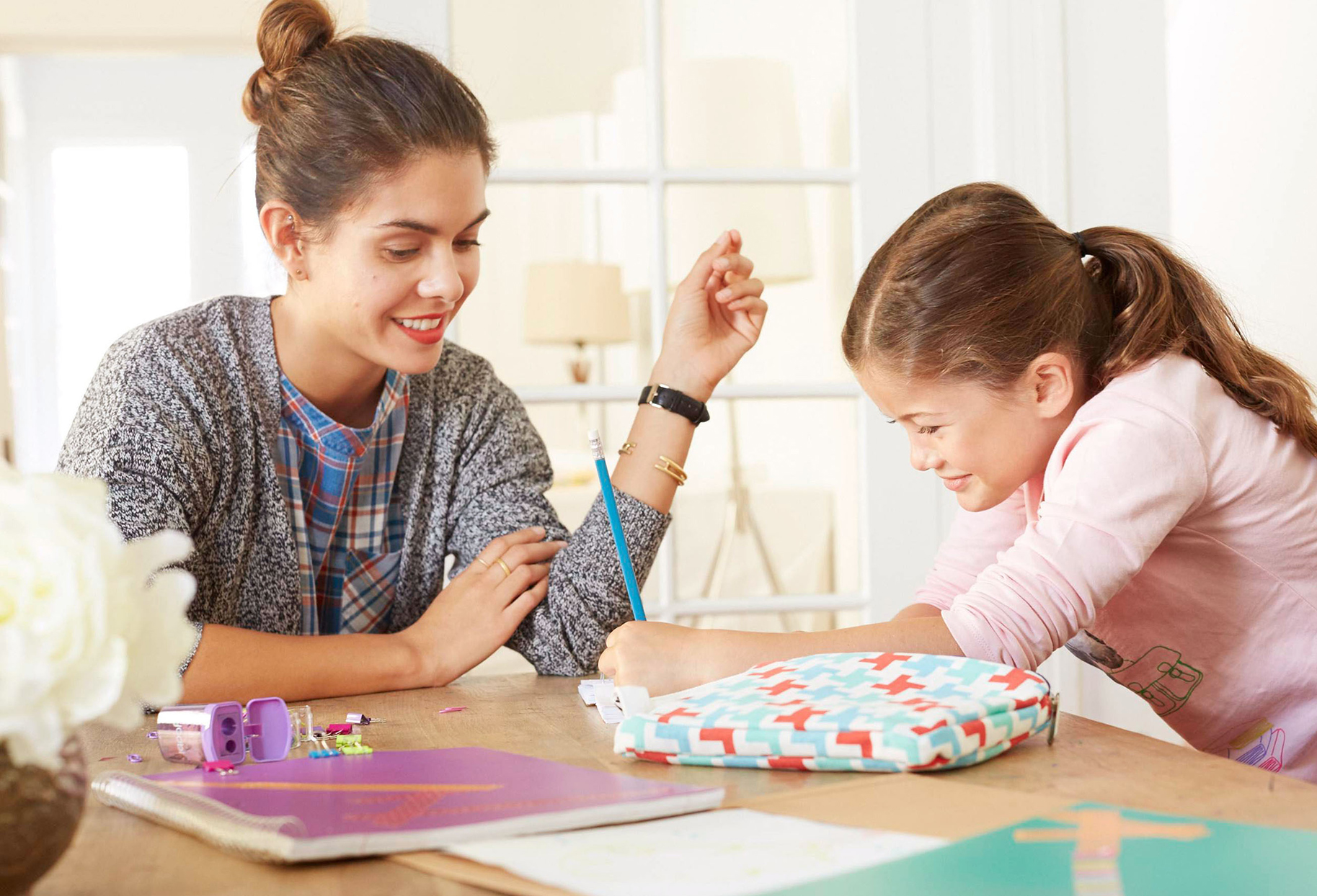 parent and child doing homework