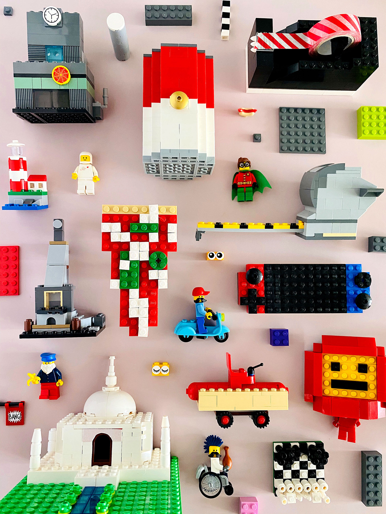 Legos on pink background